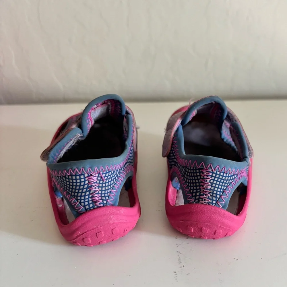 Nike Kids Pink and Blue Slip-On Sandals